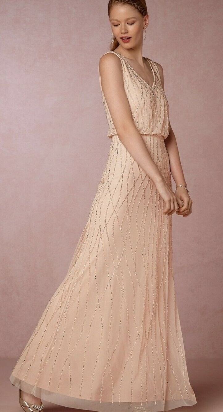 NWT Adrianna Papell x BHLDN BROOKLYN sz 8 Champagne Prom Formal Bridesmaid MOB